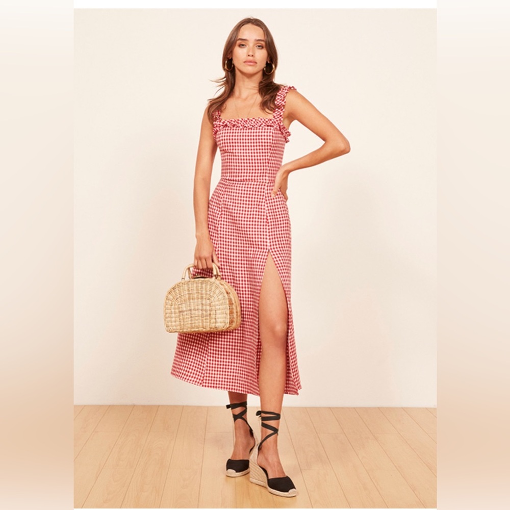 Reformation Lavender Red Gingham “ May Check” Dress. Size 2